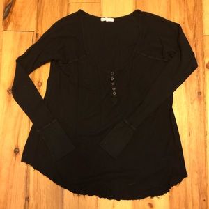 Black Waffle Knit Boyfriend Henley